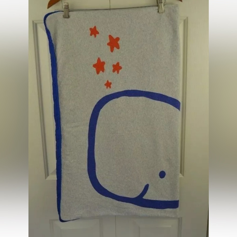Baby Gap Whale Blanket Blue Heather Gray Quilted Red Star Security Lovey